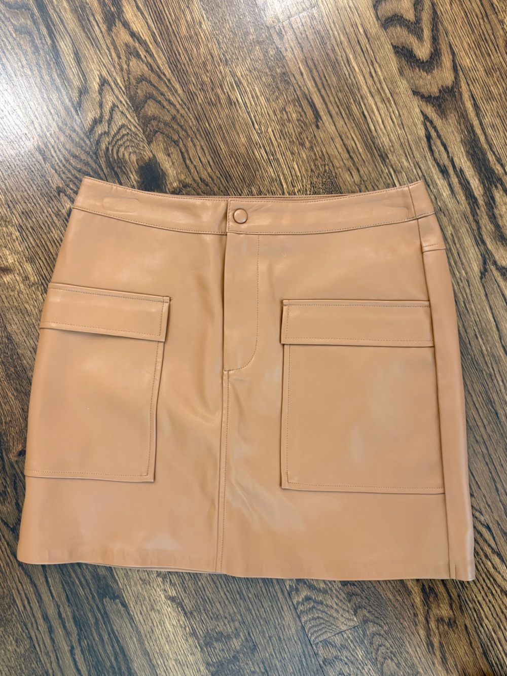 BB Dakota Tan Faux Leather Mini Skirt with Patch Pockets